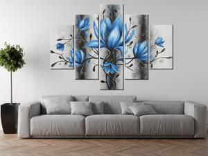 Ručně malovaný obraz Kytice modrých magnólií - 5 dílný Rozměry: 150 x 70 cm