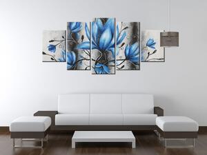 Ručně malovaný obraz Kytice modrých magnólií - 5 dílný Rozměry: 150 x 105 cm