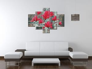 Ručně malovaný obraz Magnolie na stěně - 5 dílný Rozměry: 150 x 70 cm