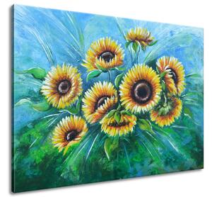 Ručně malovaný obraz Slunečnice v dešti Rozměry: 70 x 100 cm