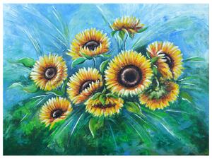 Ručně malovaný obraz Slunečnice v dešti Rozměry: 100 x 70 cm