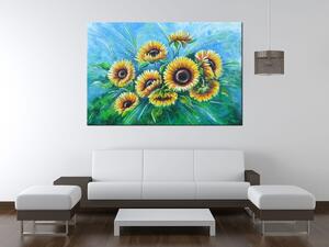 Ručně malovaný obraz Slunečnice v dešti Rozměry: 120 x 80 cm