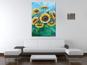 Ručně malovaný obraz Slunečnice v dešti Rozměry: 120 x 80 cm