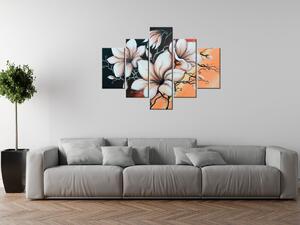 Ručně malovaný obraz Magnolie při západu - 5 dílný Rozměry: 150 x 70 cm