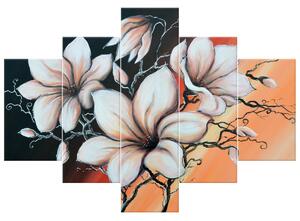 Ručně malovaný obraz Magnolie při západu - 5 dílný Rozměry: 100 x 70 cm