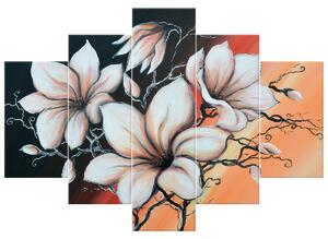 Ručně malovaný obraz Magnolie při západu - 5 dílný Rozměry: 100 x 70 cm