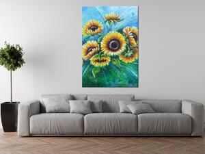Ručně malovaný obraz Slunečnice v dešti Rozměry: 70 x 100 cm