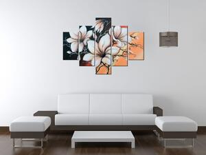 Ručně malovaný obraz Magnolie při západu - 5 dílný Rozměry: 150 x 70 cm