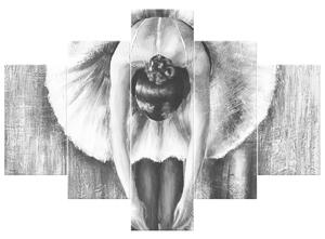 Ručně malovaný obraz Šedá rozcvička baletky - 5 dílný Rozměry: 150 x 70 cm