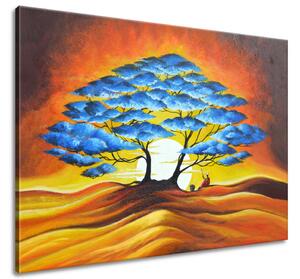 Ručně malovaný obraz Odpočinek pod modrým stromem Velikost: 115 x 85 cm