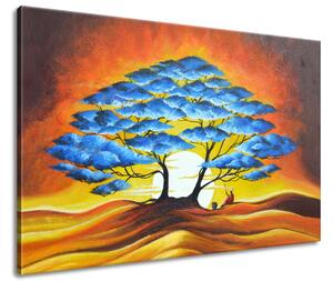 Ručně malovaný obraz Odpočinek pod modrým stromem Rozměry: 70 x 100 cm