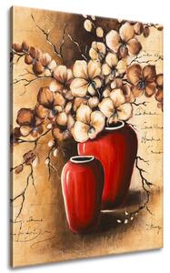 Ručně malovaný obraz Orchideje v červené váze Rozměry: 70 x 100 cm