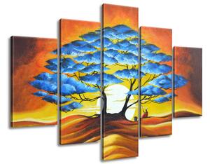 Ručně malovaný obraz Odpočinek pod modrým stromem - 5 dílný Rozměry: 100 x 70 cm
