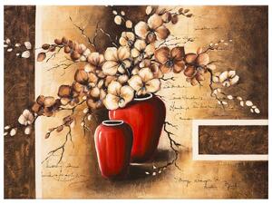 Ručně malovaný obraz Orchideje v červené váze Rozměry: 100 x 70 cm