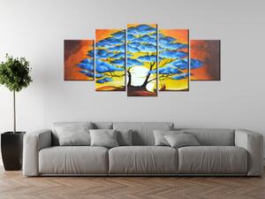 Ručně malovaný obraz Odpočinek pod modrým stromem - 5 dílný Rozměry: 150 x 70 cm