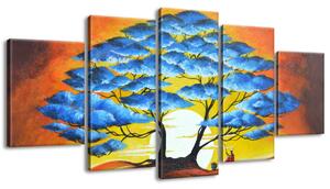 Ručně malovaný obraz Odpočinek pod modrým stromem - 5 dílný Rozměry: 150 x 105 cm