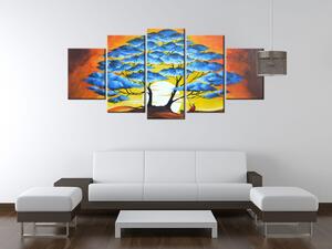 Ručně malovaný obraz Odpočinek pod modrým stromem - 5 dílný Rozměry: 150 x 105 cm