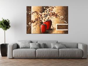 Ručně malovaný obraz Orchideje v červené váze Rozměry: 120 x 80 cm