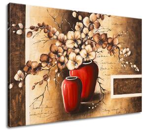 Ručně malovaný obraz Orchideje v červené váze Velikost: 100 x 70 cm