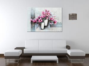 Ručně malovaný obraz Růžové magnolie ve váze Rozměry: 120 x 80 cm