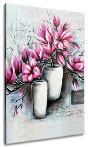 Ručně malovaný obraz Růžové magnolie ve váze Rozměry: 70 x 100 cm