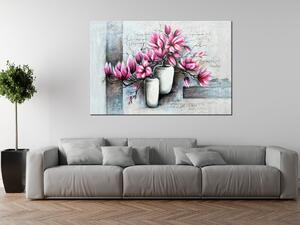 Ručně malovaný obraz Růžové magnolie ve váze Rozměry: 100 x 70 cm