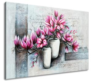 Gario Ručně malovaný obraz Růžové magnolie ve váze Velikost: 100 x 70 cm