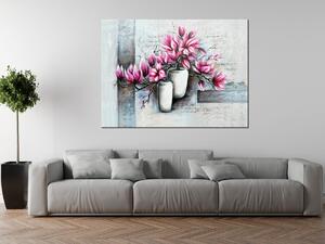 Ručně malovaný obraz Růžové magnolie ve váze Rozměry: 100 x 70 cm