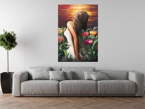 Ručně malovaný obraz Žena mezi květinami Rozměry: 115 x 85 cm