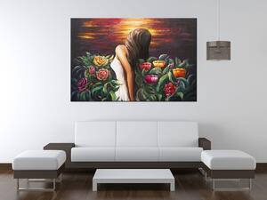 Ručně malovaný obraz Žena mezi květinami Rozměry: 100 x 70 cm