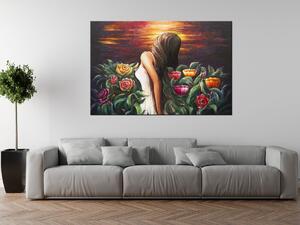 Ručně malovaný obraz Žena mezi květinami Rozměry: 70 x 100 cm