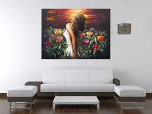 Ručně malovaný obraz Žena mezi květinami Rozměry: 120 x 80 cm