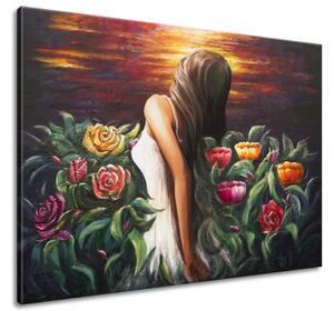 Ručně malovaný obraz Žena mezi květinami Velikost: 115 x 85 cm