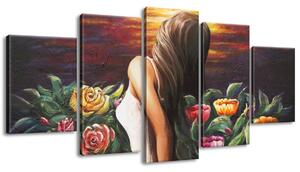 Ručně malovaný obraz Žena mezi květinami - 5 dílný Rozměry: 150 x 105 cm