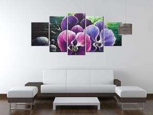 Ručně malovaný obraz Orchidea u potoka - 5 dílný Rozměry: 150 x 105 cm