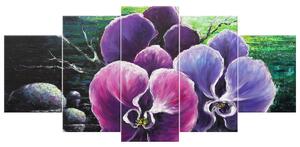 Ručně malovaný obraz Orchidea u potoka - 5 dílný Rozměry: 150 x 70 cm