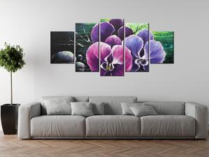 Ručně malovaný obraz Orchidea u potoka - 5 dílný Rozměry: 100 x 70 cm