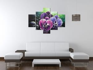 Ručně malovaný obraz Orchidea u potoka - 5 dílný Rozměry: 100 x 70 cm