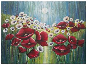 Ručně malovaný obraz Máky v světle měsíce Rozměry: 120 x 80 cm