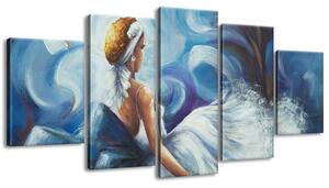 Ručně malovaný obraz Modrá dáma během tance - 5 dílný Rozměry: 150 x 105 cm
