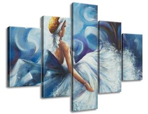 Ručně malovaný obraz Modrá dáma během tance - 5 dílný Rozměry: 150 x 70 cm