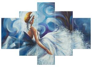 Ručně malovaný obraz Modrá dáma během tance - 5 dílný Rozměry: 150 x 105 cm