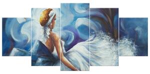 Ručně malovaný obraz Modrá dáma během tance - 5 dílný Rozměry: 150 x 70 cm