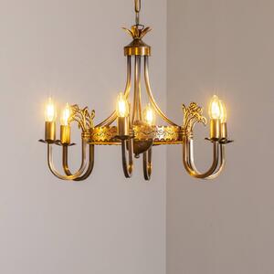Jupiter Lustr Castle, světle patinovaný, Ø 62 cm, kov, 6ramenný., stmívatelný, Bronz / starožitná mosaz, Obývací pokoj / jídelna, kov, Starožitný