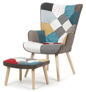 Křeslo ušák LYRO - patchwork, látka / masiv Barva: Vícebarevná