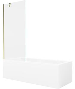 Mexen Cubik obdélníková vana 160 x 70 cm s krytem a 1křídlovým zástenou 80 cm, transparentní, zlatá