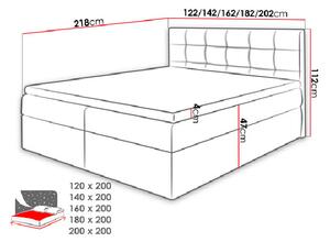 Boxpringová manželská postel 140x200 CLARA - tmavá šedá + topper ZDARMA