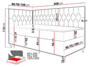Boxspringová jednolůžková postel 80x200 PORFIRO 3 - bílá ekokůže / červená, pravé provedení + topper ZDARMA