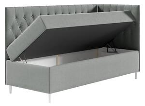 Boxspringová jednolůžková postel 100x200 PORFIRO 3 - bílá ekokůže / modrá 2, pravé provedení + topper ZDARMA
