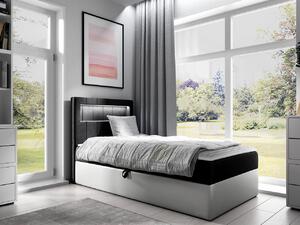 Kontinentální jednolůžková postel 100x200 RAMIRA 1 - bílá ekokůže / černá, pravé provedení + topper ZDARMA